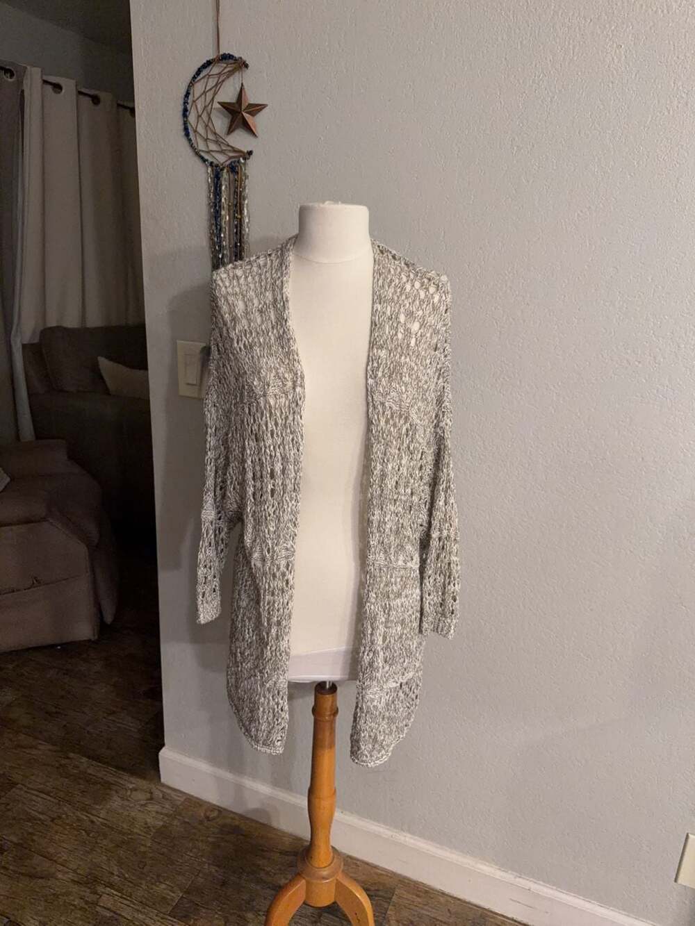 Hollister Open Knit Cardigan Sweater Gray White Size XS/S